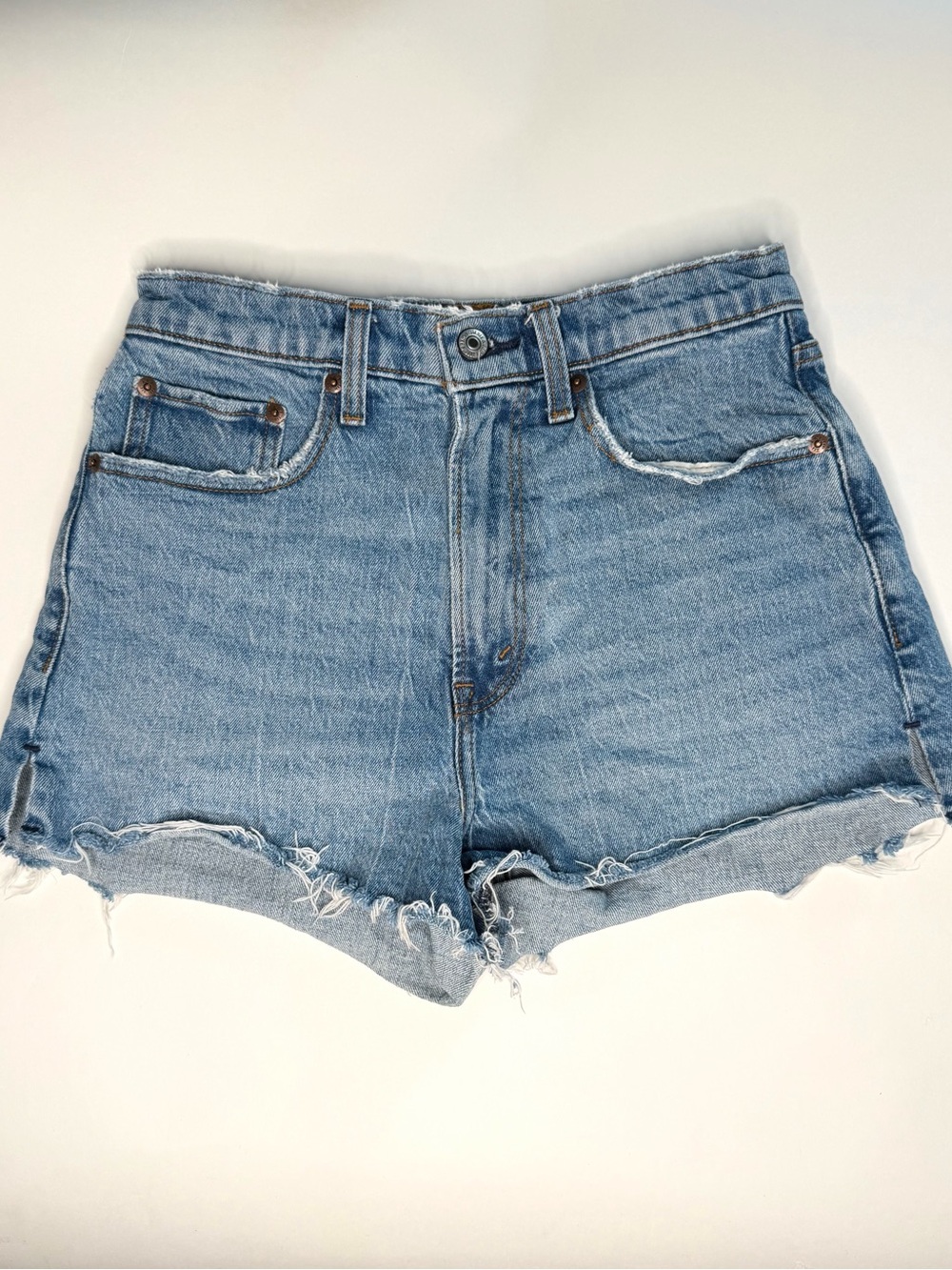 Abercrombie & Fitch Light Blue Distressed Denim Shorts